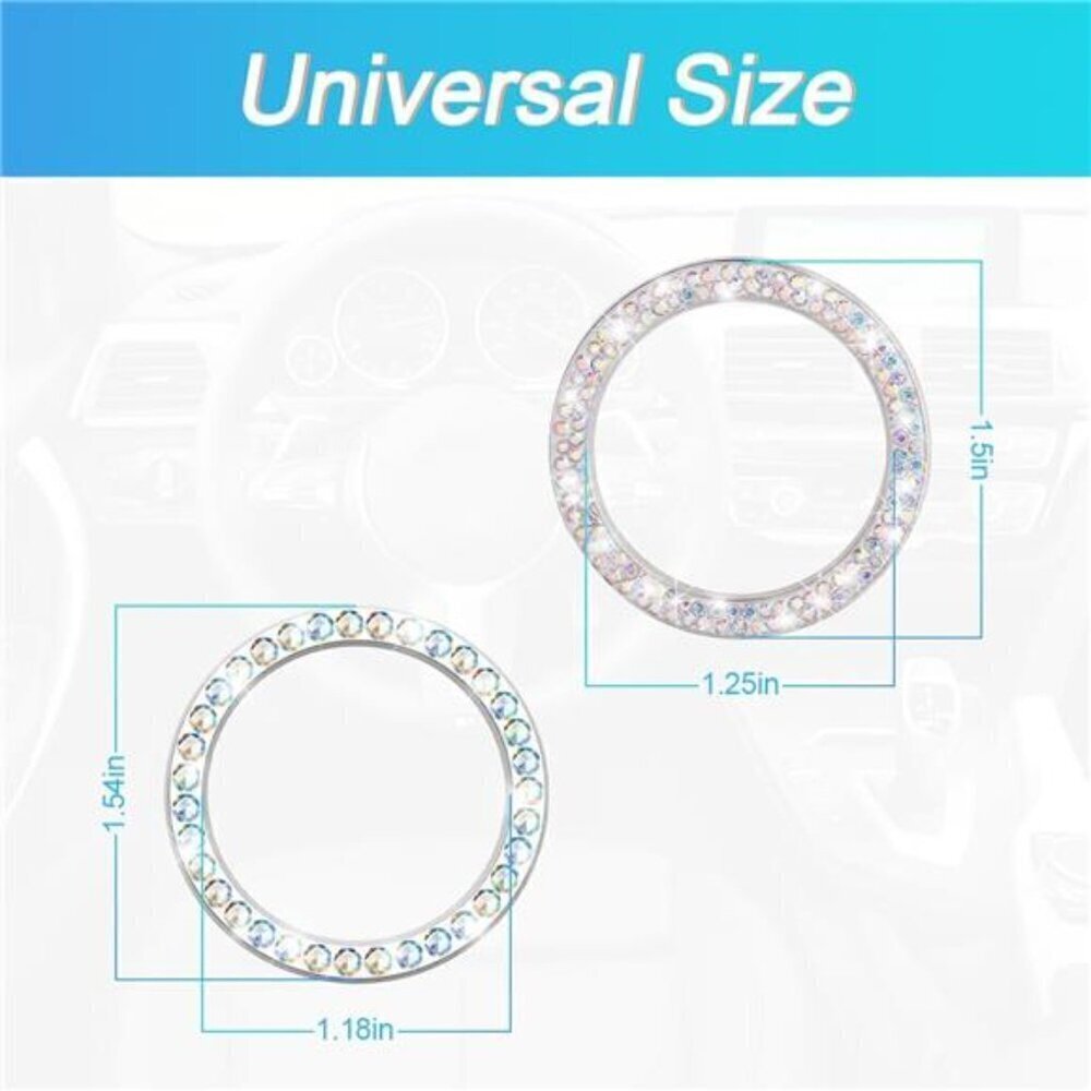 Car Start Button Bling Rhinestone Diamond Engine Button Ring 2-Pack Multi-Color - Picture 2 of 7